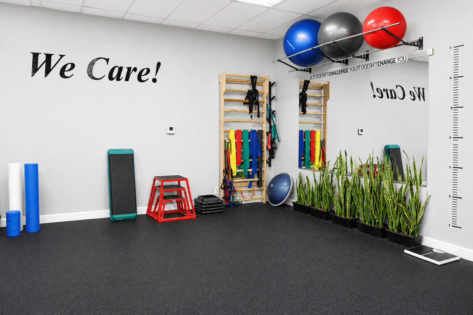 Nova Physical Therapy exercise gym with We Care wall